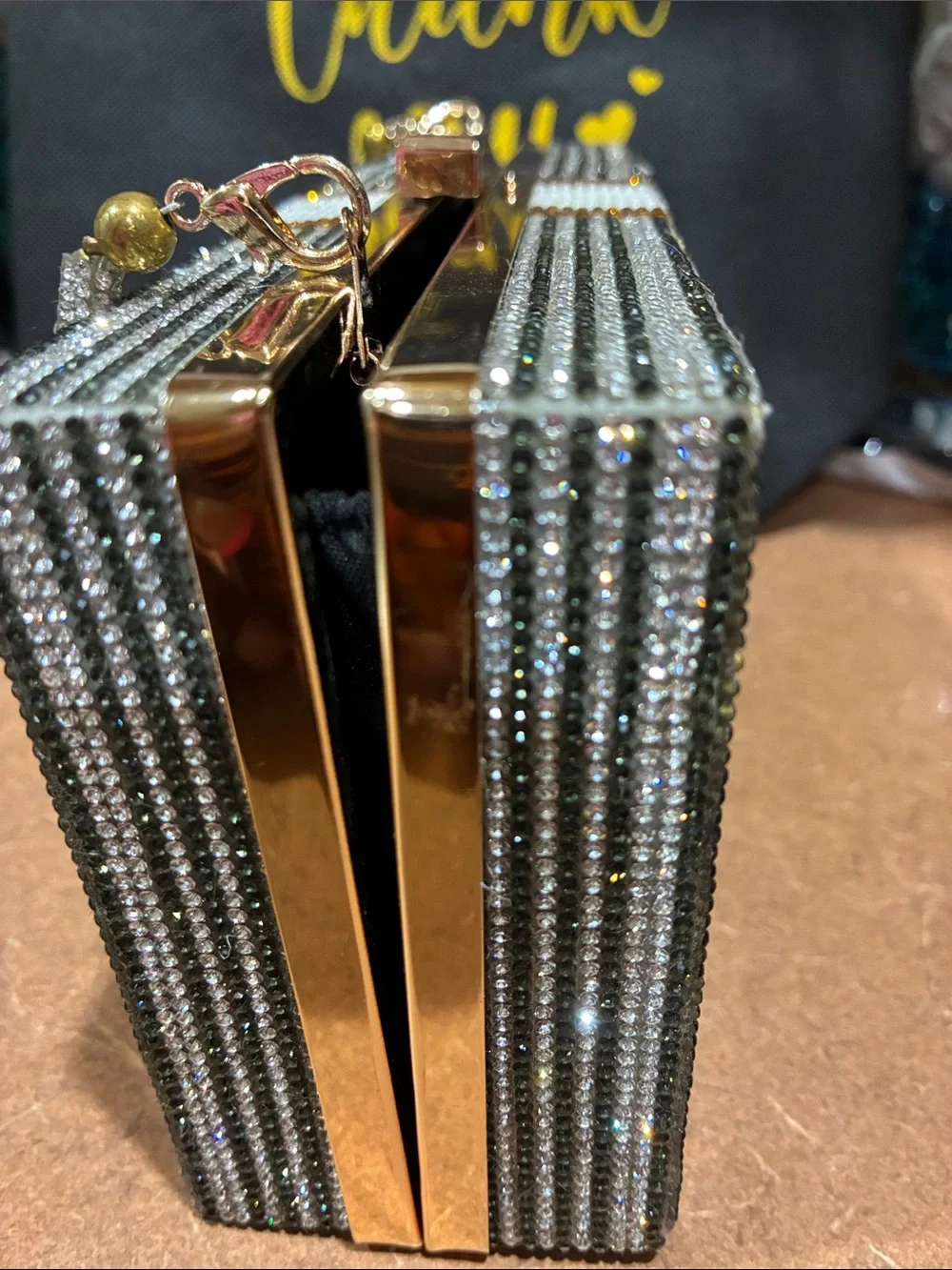 Crystal Embellished Money Stack Minaudière - Pink and Gold pocket book.